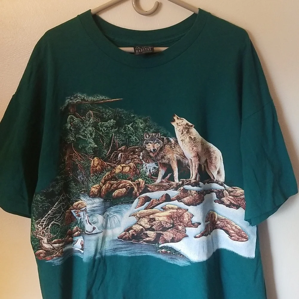 1994 Habitat Nature Wolf Wilderness River All Over Print XX LARGE T-Shirt. - Picture 2 of 6